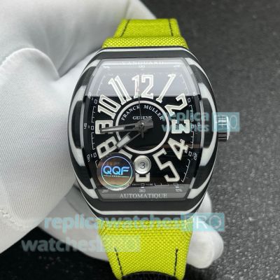 QQF Swiss Replica Franck Muller Vanguard V41 Watch with Fluorescent Green Strap 